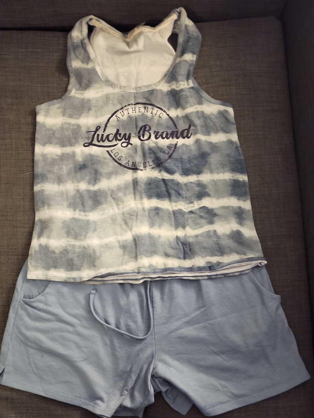 Lucky Brand Blue Tie-Dye Tank with Light Blue Shorts Pajama Set